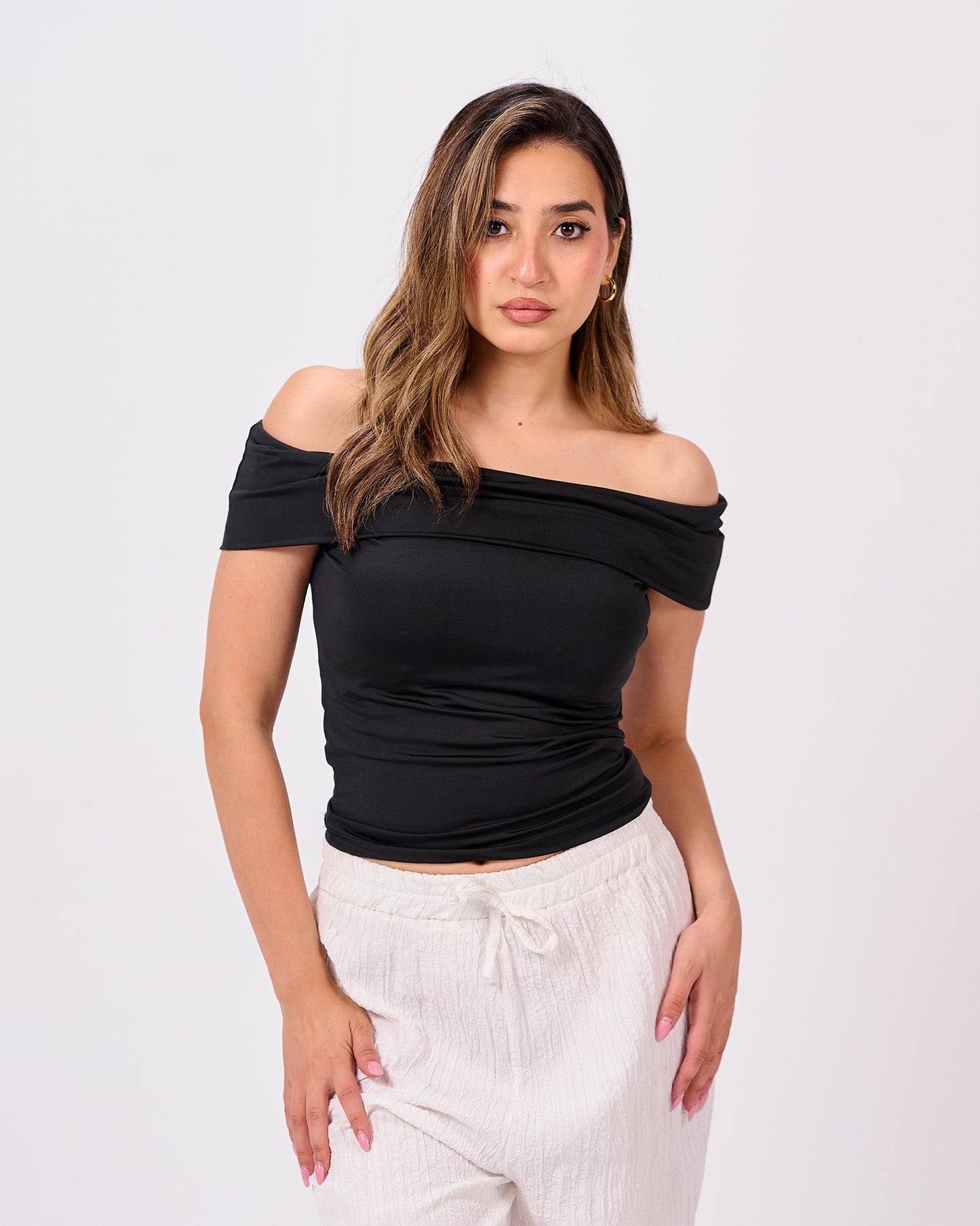 BLACK OFF SHOULDER TOP
