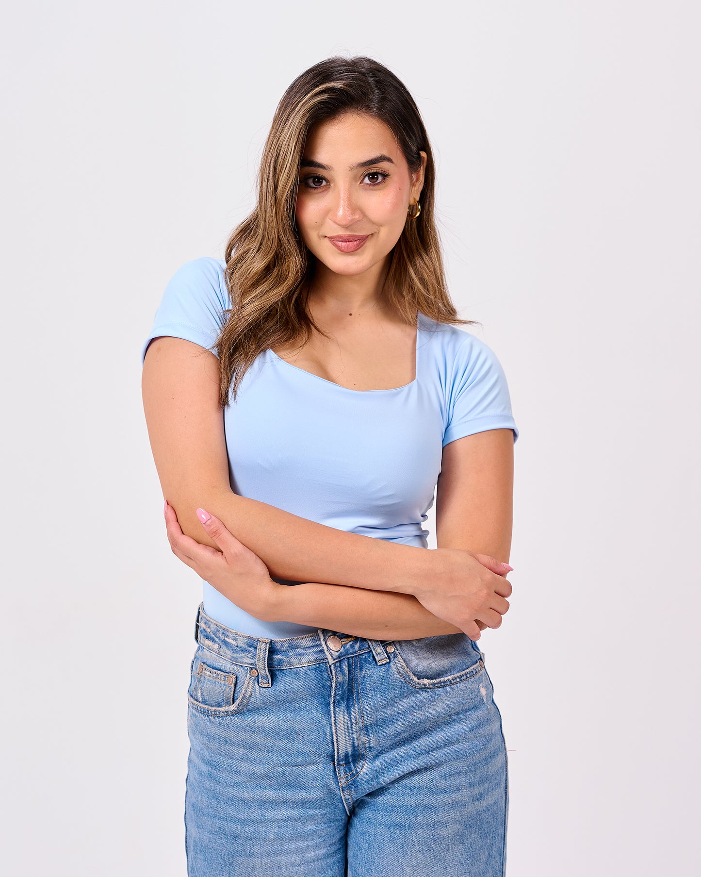 LIGHT BLUE SQUARE NECK SHORT SLEEVE