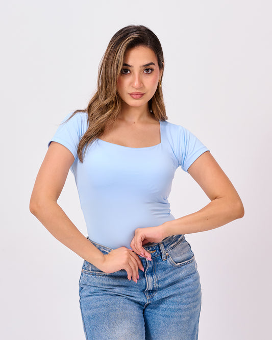 LIGHT BLUE SQUARE NECK SHORT SLEEVE
