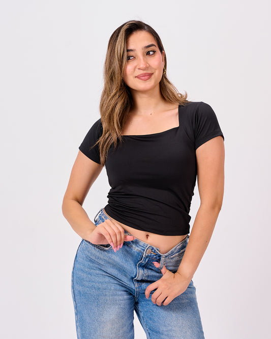 BLACK SQUARE NECK SHORT SLEEVE