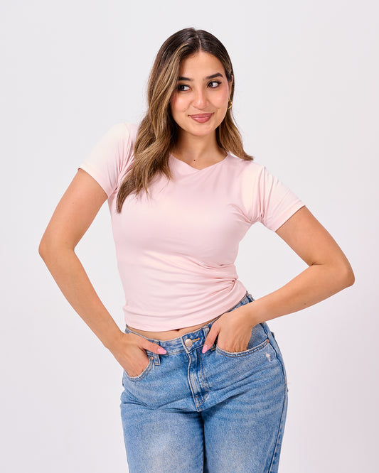 LIGHT PINK ROUND NECK SHORT SLEEVE