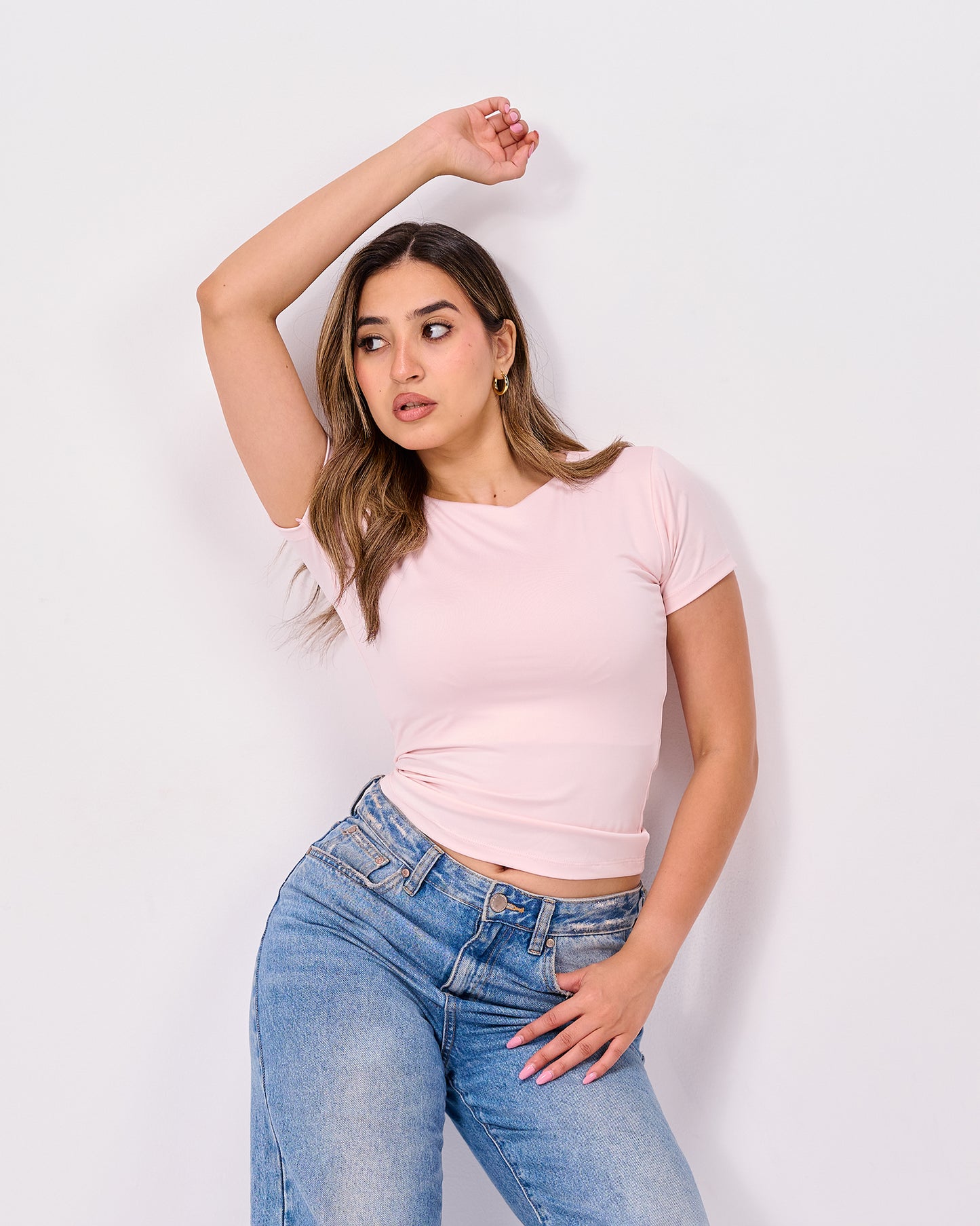 LIGHT PINK ROUND NECK SHORT SLEEVE