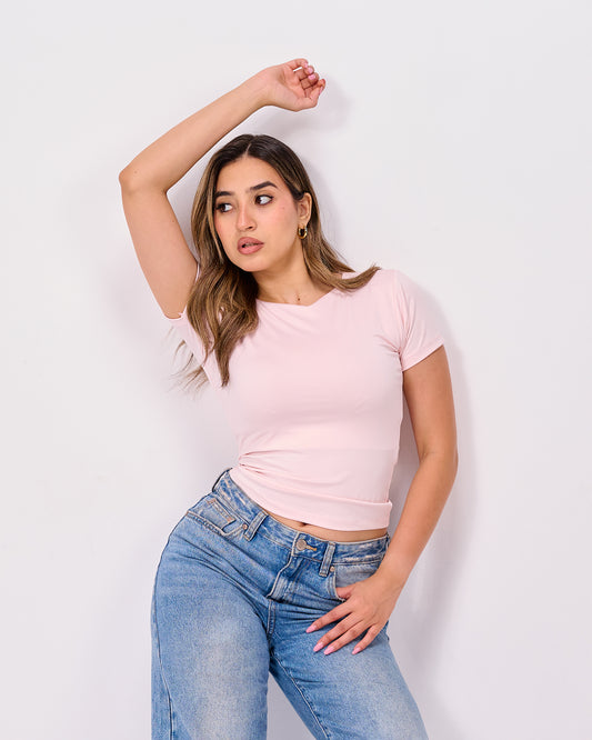 LIGHT PINK ROUND NECK SHORT SLEEVE