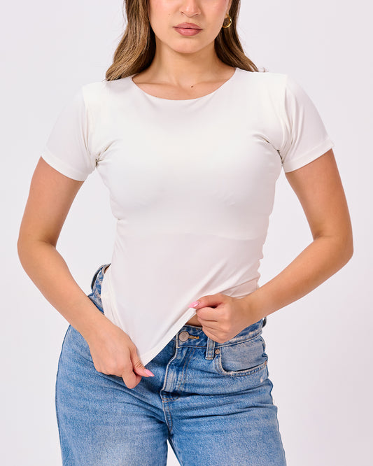 WHITE ROUND NECK SHORT SLEEVE