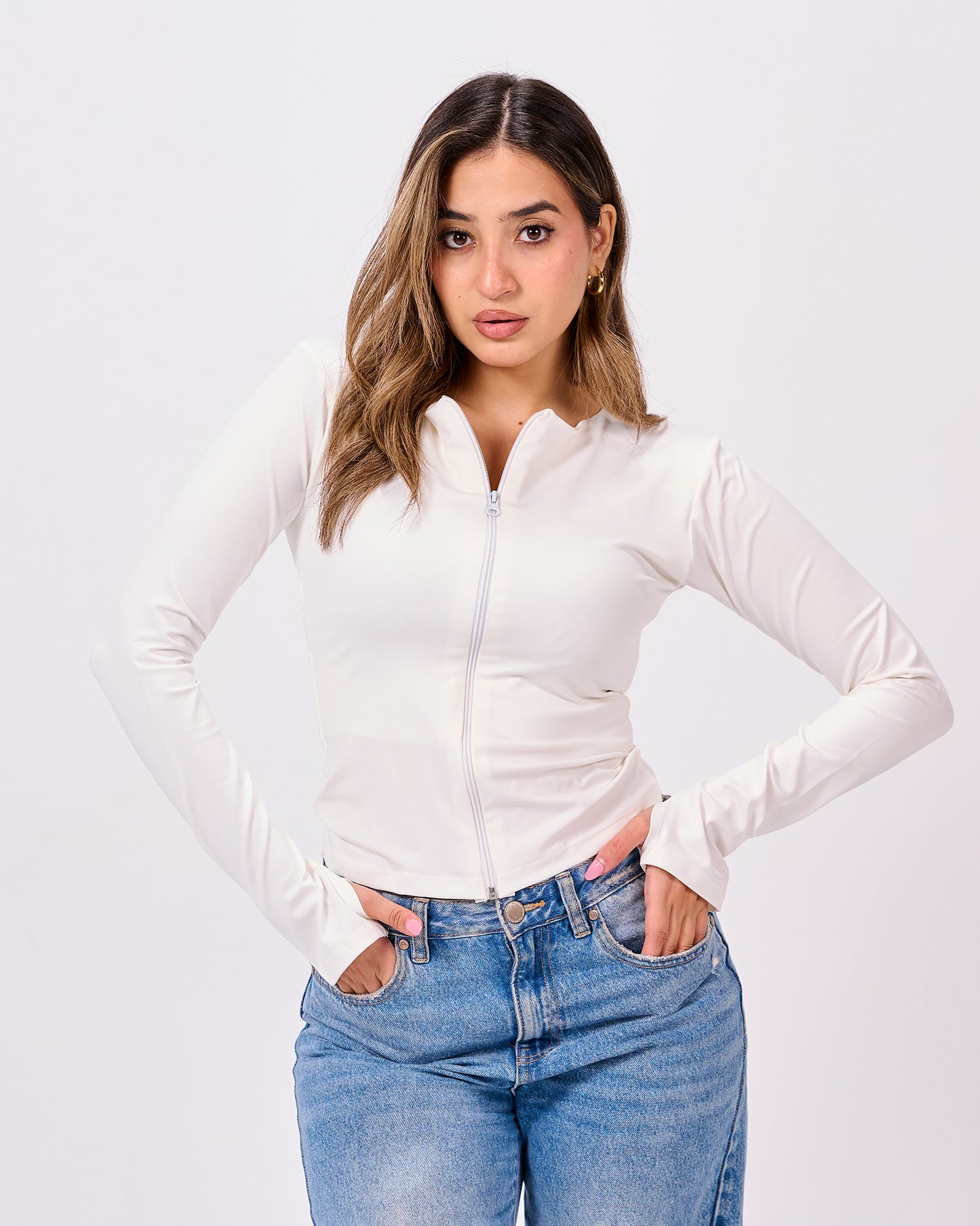 FULL ZIPPER LONG SLEEVE TOP