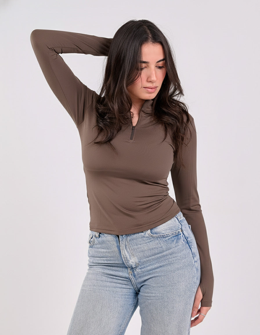 HIGH NECK ZIPPER LONG SLEEVE